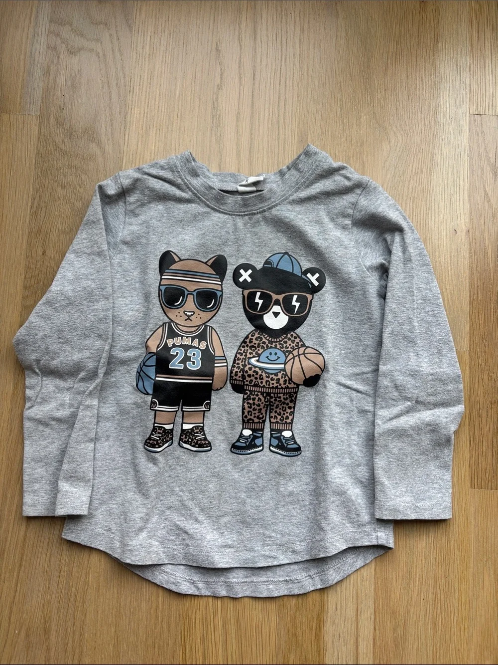 Huxbaby Grey Long-Sleeve Tee with Bear Basketball Graphic